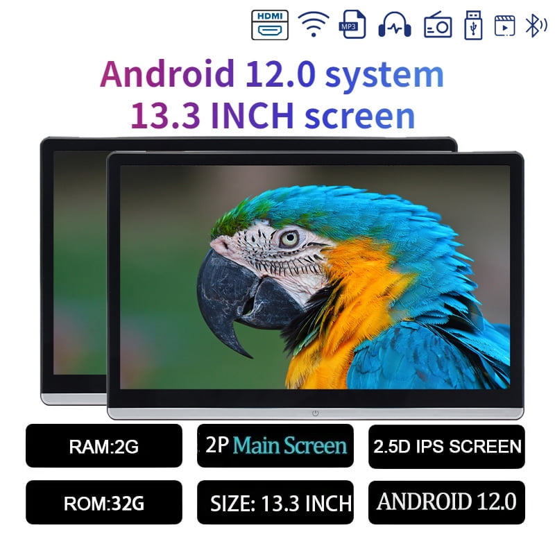 13.3 Inch Car Headrest Monitor Monitor IPS Android 12 2G+32G Touch Screen For Car Rear Seat Player Dual HDMI Music