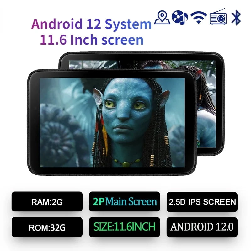 (2 PCS)  11.6 INCH Android12 2+32G Car Headrest Monitor Panel IPS Tablet Touch Screen For Car Rear Seat Video Music TV Player HDMI