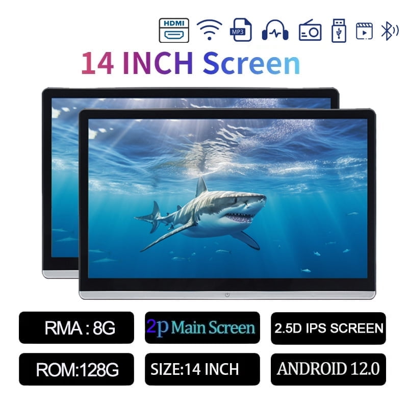 (2 PCS) 14 INCH Car Headrest Monitor Monitor IPS Android 12 8G+128G Touch Screen For Car Rear Seat Player Dual HDMI Music