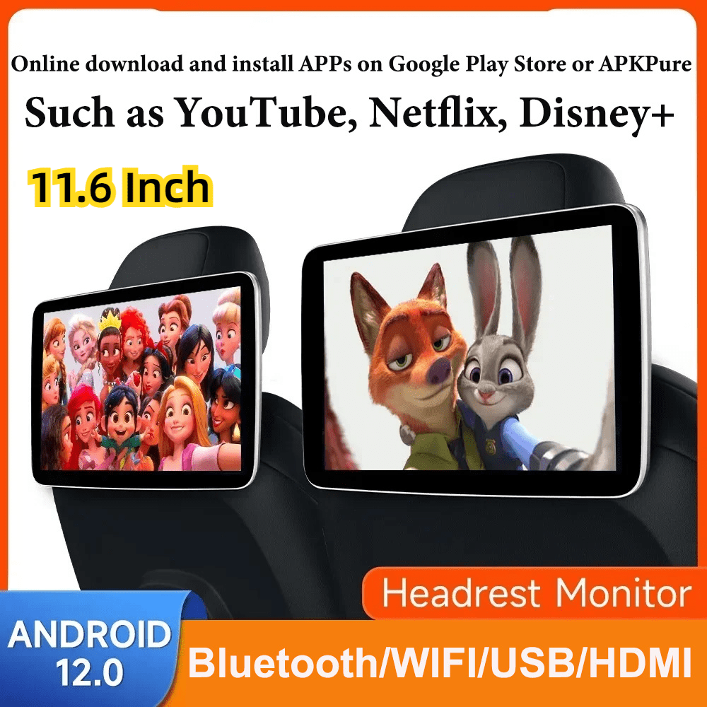 (2 pcs) 11.6 inch Car Headrest Monitor Monitor IPS Android 12 2G+32G Tablet Touch Screen For Car Rear Seat Player Video Music Bluetooth HDMI