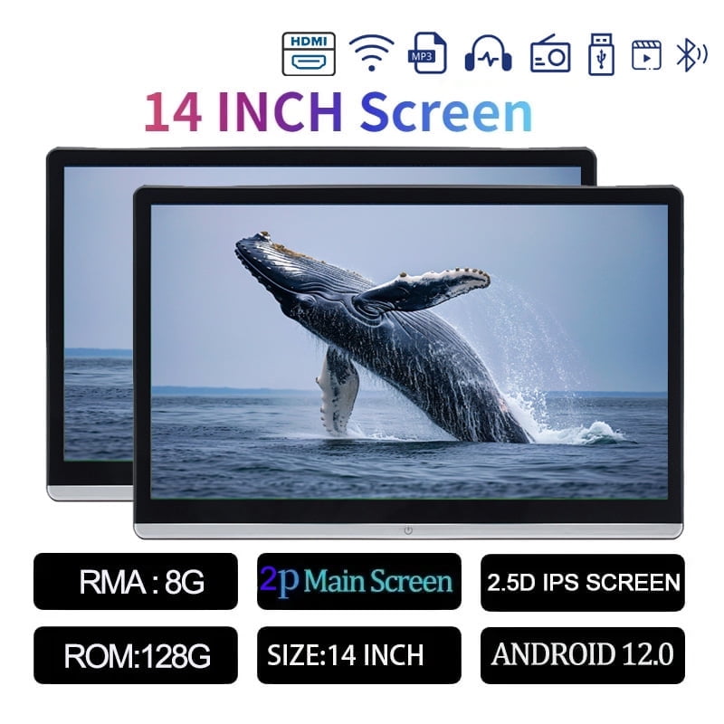 8G+128G Car Headrest Monitor 14IPS Panel Android12 Touch Screen For Car Rear Seat Player Dual HDMI AirPlay