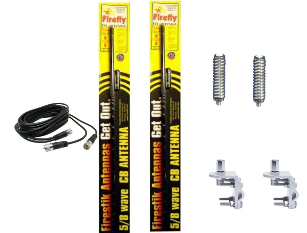 CB RADIO 2 FIRESTIK FL3 3FT BLACK ANTENNAS,12ft DUAL COAX, MOUNTS & SPRINGS