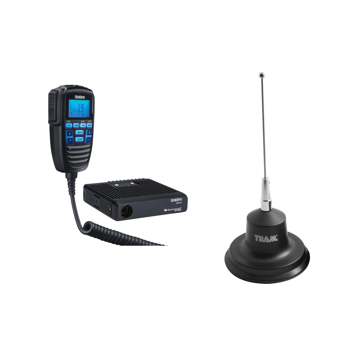 Uniden CMX760 40-CH Off-Road Compact CB Radio & Tram 300 Magnet-Mount CB Antenna Kit