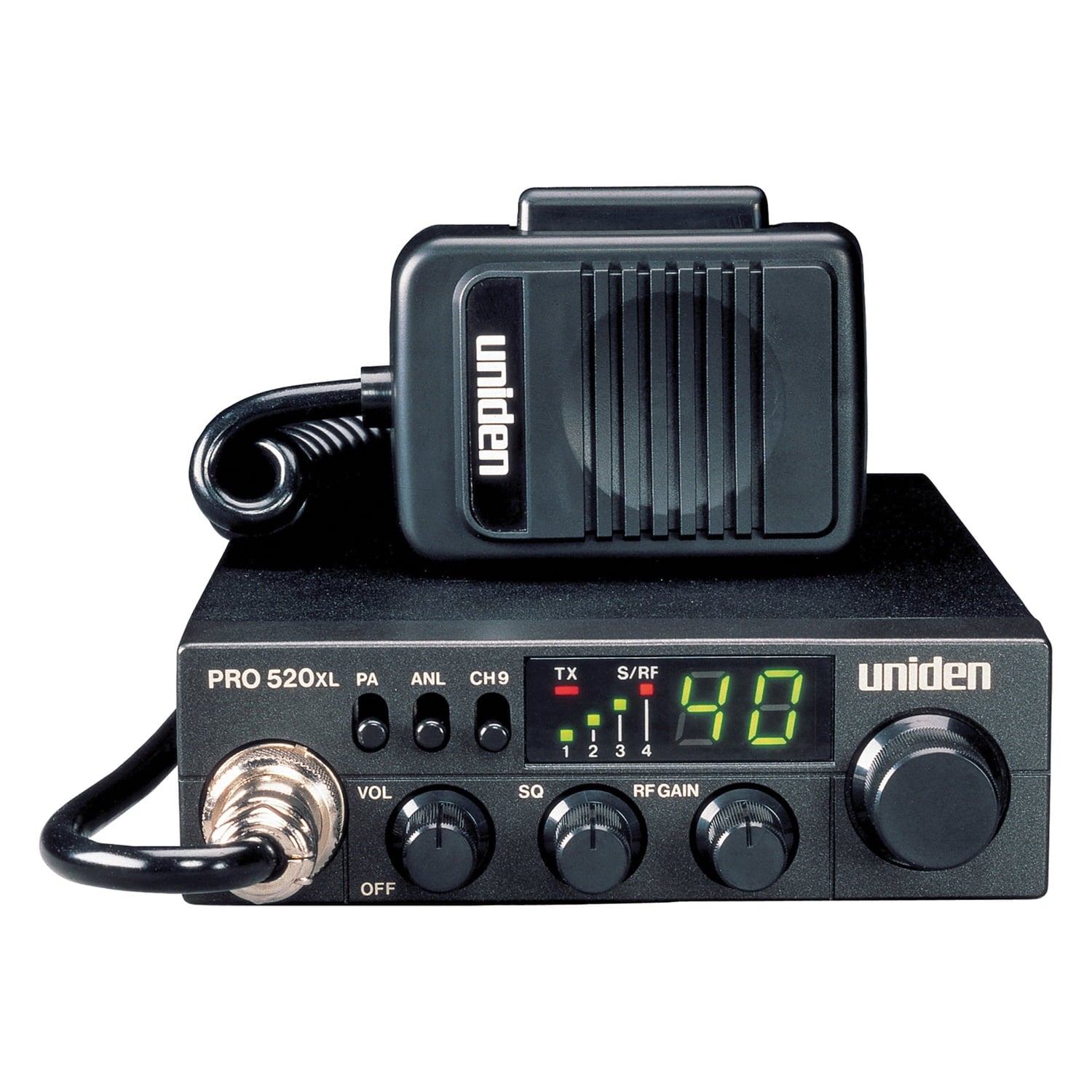 Uniden Pro Series PRO520XL 40-Channel 4-Watt Compact CB Radio and Tram 1198 Glass-Mount CB Antenna with Cable and Connector, 843631170274